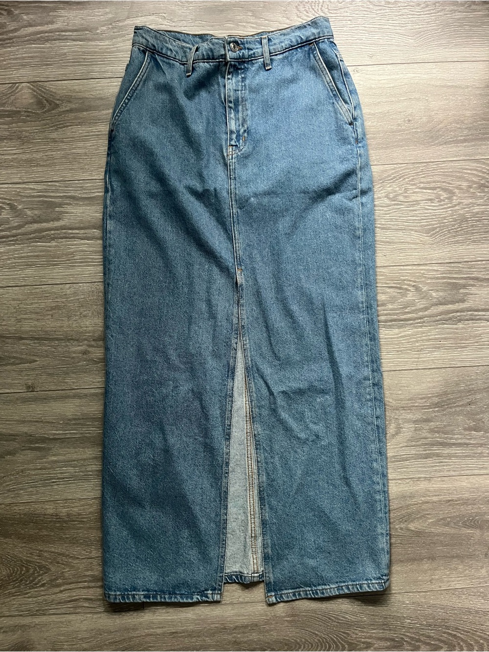 NEW Derek Lam 10 Crosby Medium Rinse Blue Denim Split Front Maxi Skirt Cotton 27